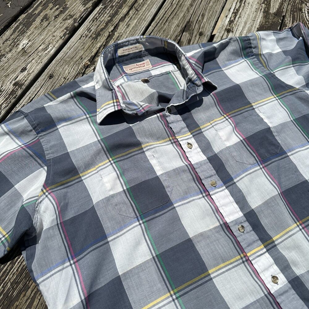 Vintage Arrow Sportswear Mens XL Single Needle Tailor Boardwalk Plaid Button Up